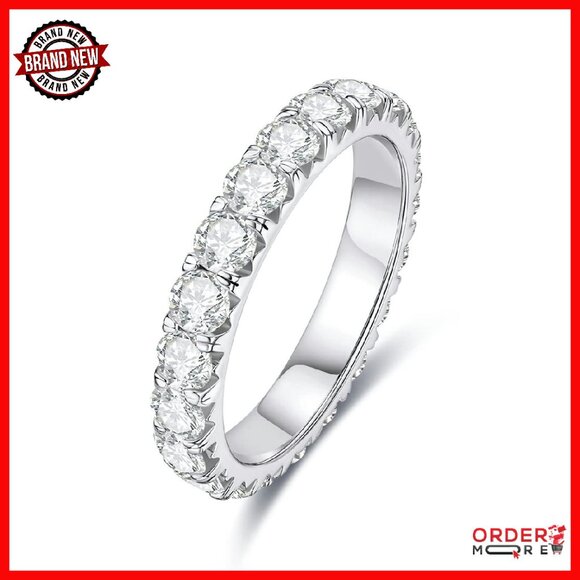 D Color Moissanite Eternity Wedding Band Ring Size 7 Sterling Silver